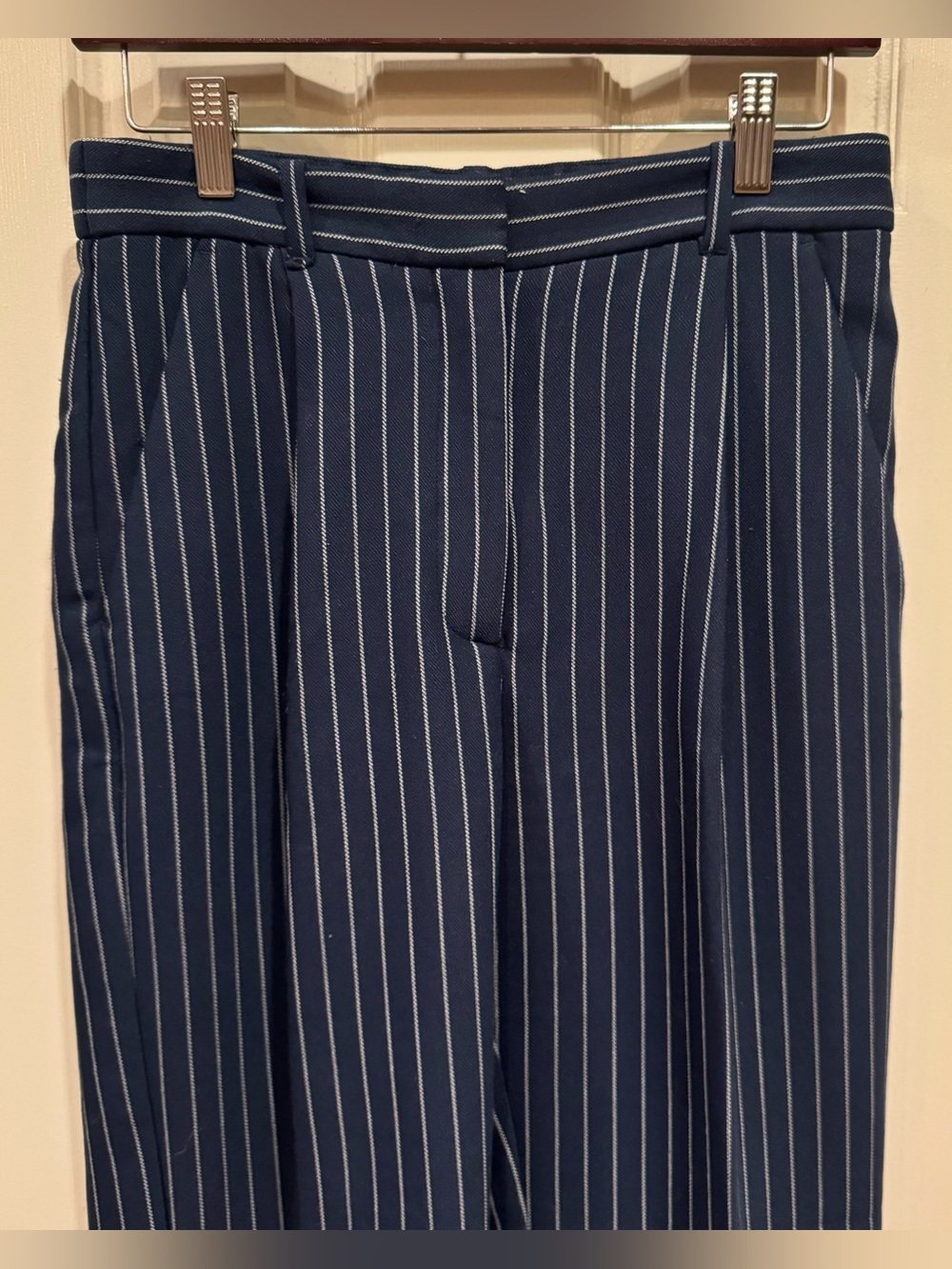 NEW Abercrombie & Fitch Sloan Tailored Wide Leg Blue indigo striped Pants 28 - Picture 8 of 14